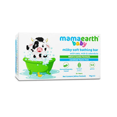 MAMAEARTH Milky Soft packaging highlights gentle cleansing formula for delicate baby skin.