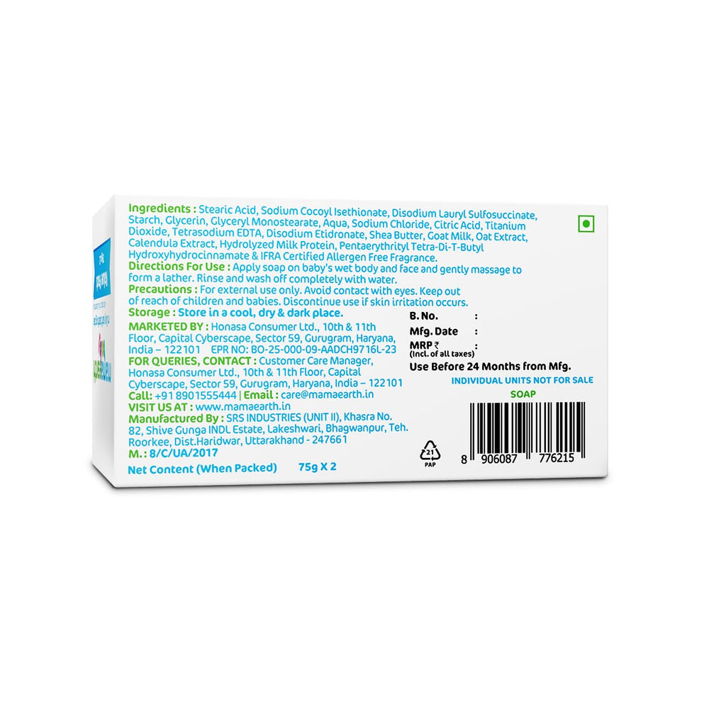 MAMAEARTH Milky Soft soap bar delivering gentle cleansing for newborn and sensitive skin.
