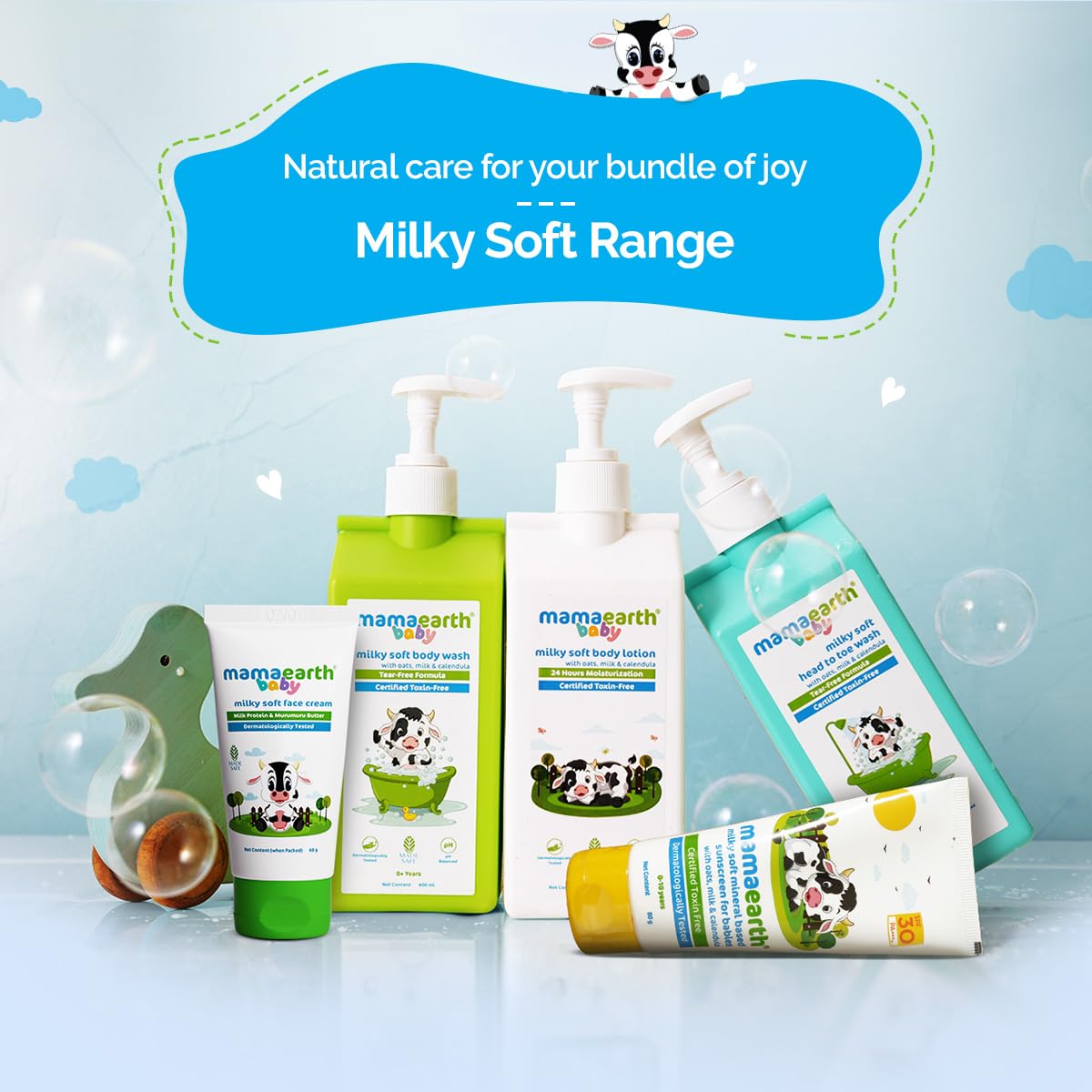 Newborn-safe application scene with Mamaearth Milky Soft Face Cream.