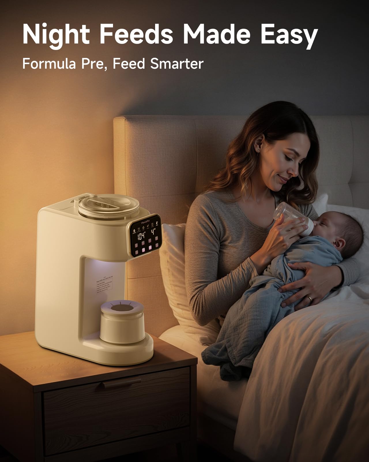 Mamapro PureMix night feeding setup in a calm kitchen