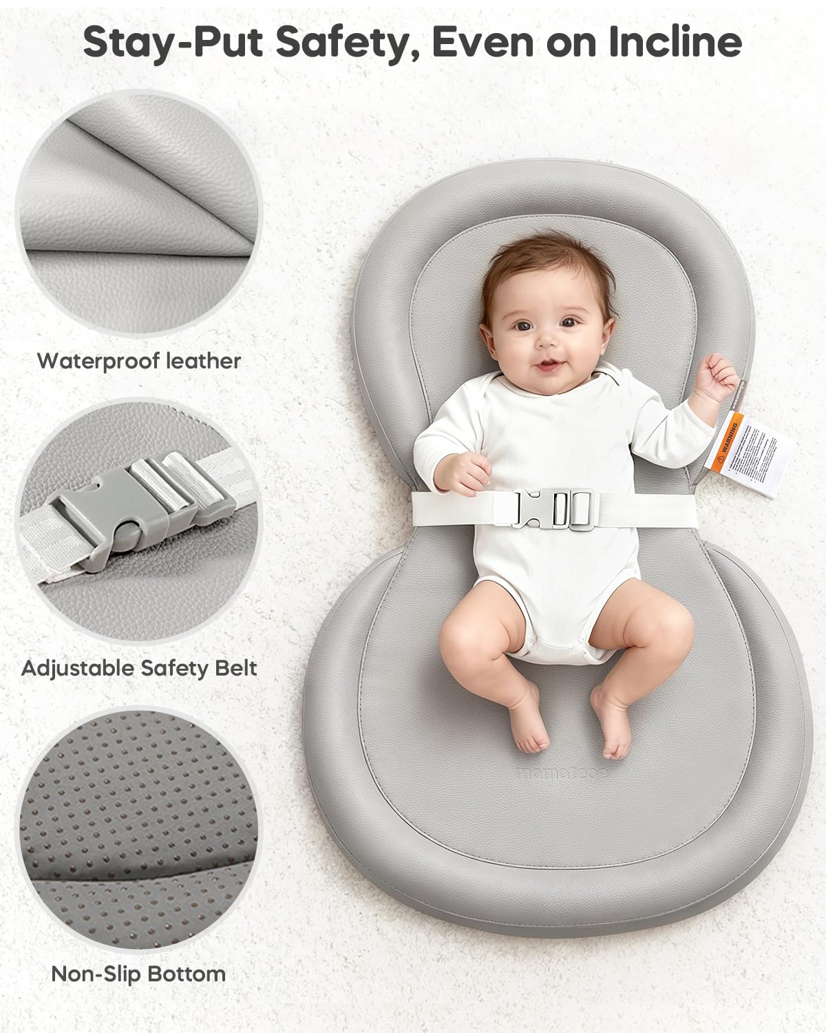 Mamatepe changing pad adjustable safety belt for a snug, secure fit