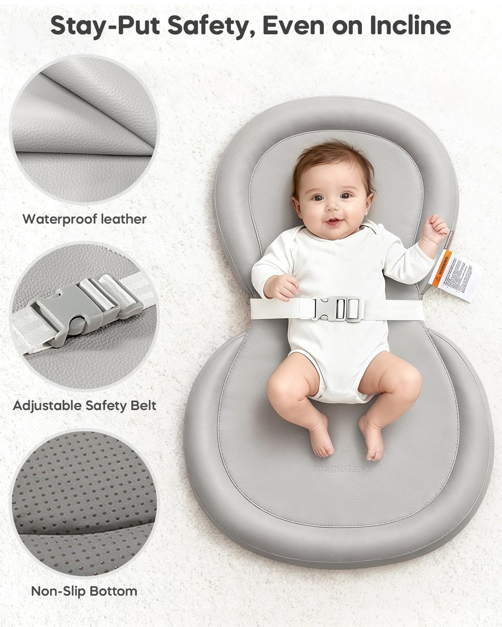 Mamatepe changing pad adjustable safety belt for a snug, secure fit