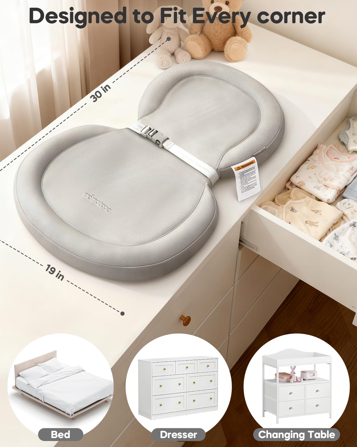 Mamatepe changing pad designed for dresser or changing table setup