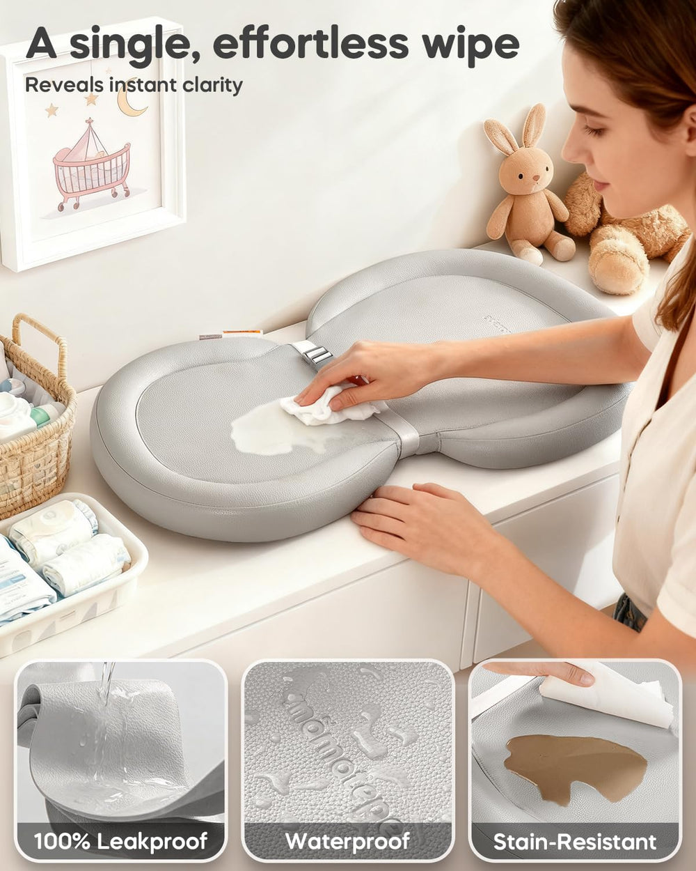 Mamatepe changing pad peanut shape provides ergonomic support during diaper changes