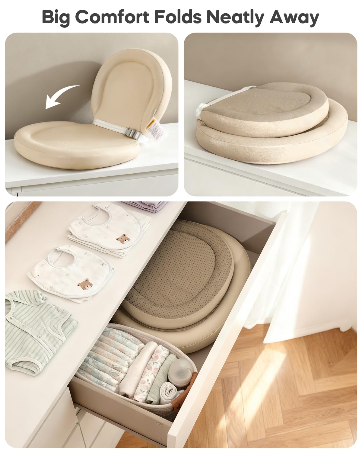 Mamatepe changing pad non-slip base keeps baby secure on dresser or table