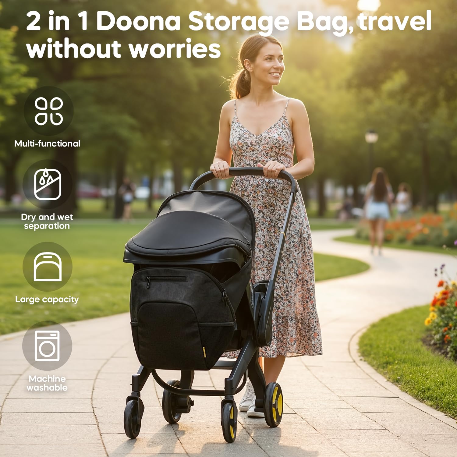 mamatepe Doona bag worn as backpack for hands-free travel