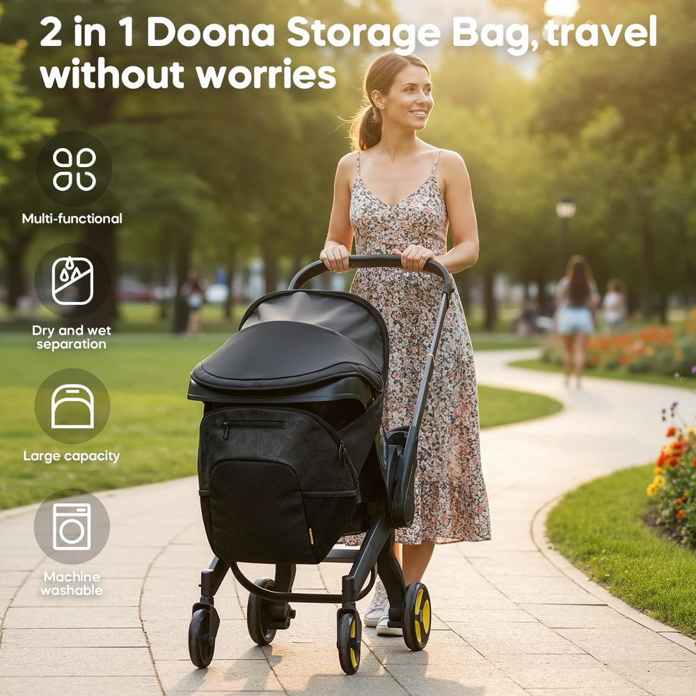 mamatepe Doona bag worn as backpack for hands-free travel
