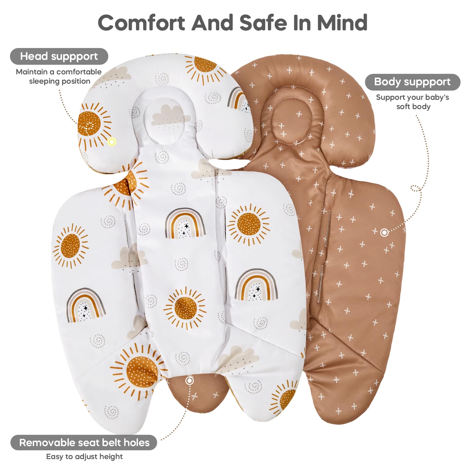 Mamatepe infant insert seasonal-design supports year-round comfort with plush and mesh sides.