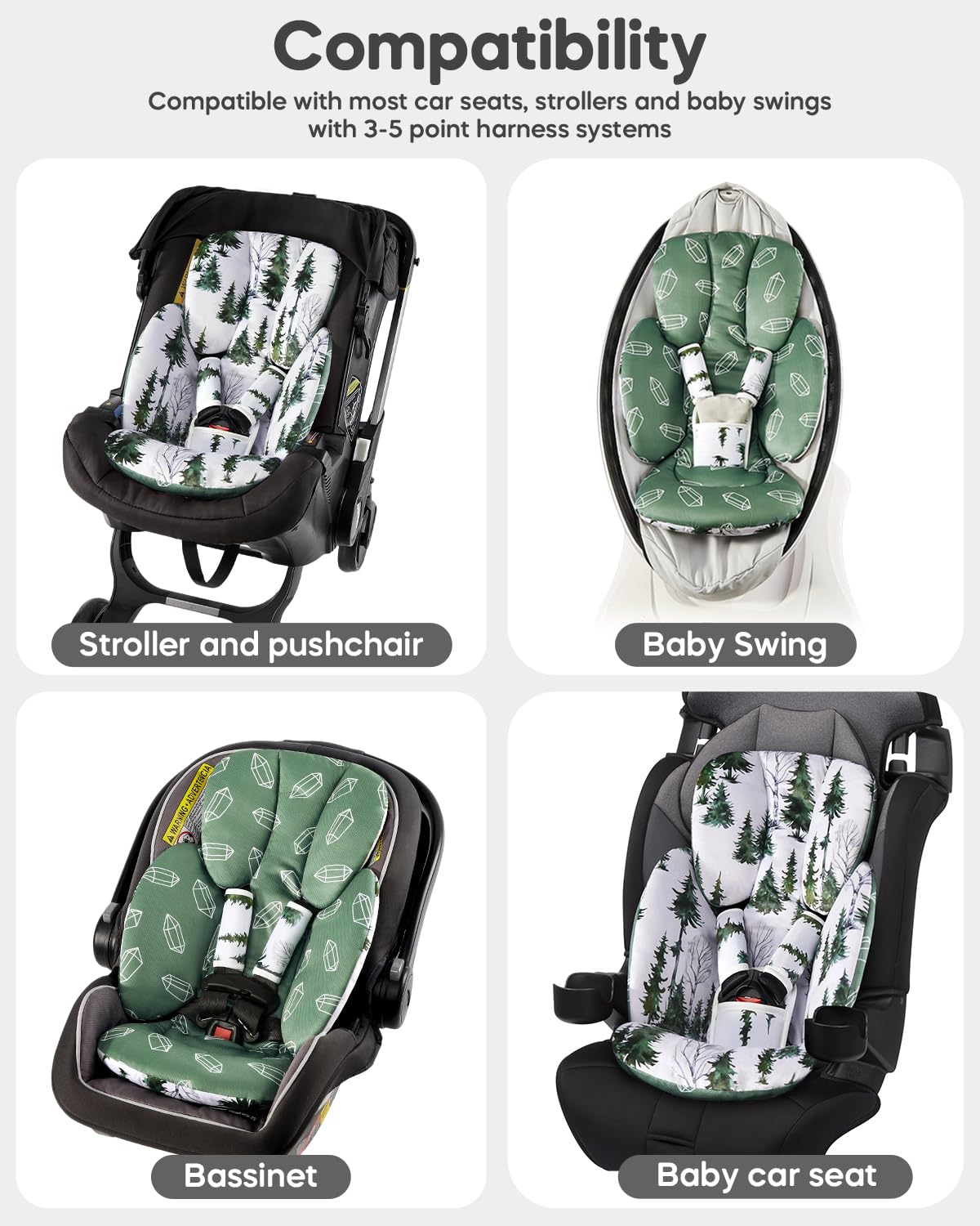 mamatepe compatible with strollers, swings, bouncers and bassinets for versatile use