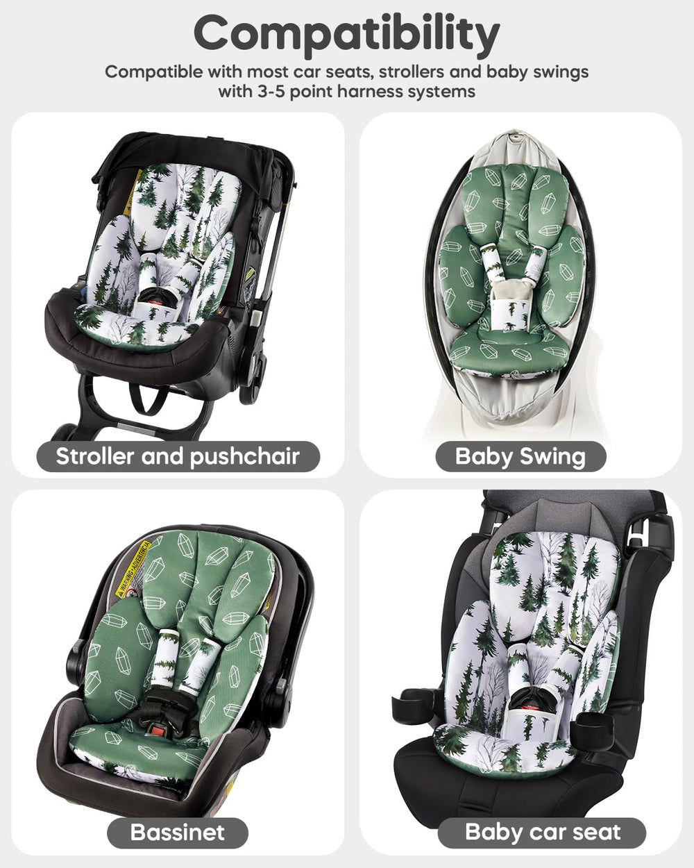 mamatepe compatible with strollers, swings, bouncers and bassinets for versatile use