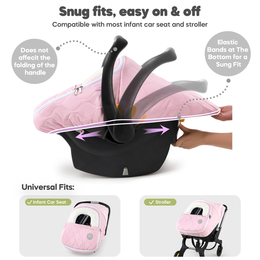Mamatepe winter baby car seat cover full zip closure helps secure your baby quickly.