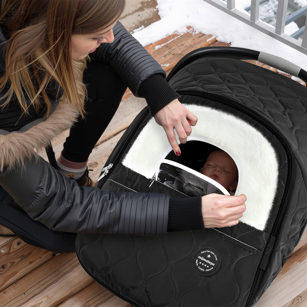 Mamatepe winter baby car seat cover full zipper for easy secure wrapping.
