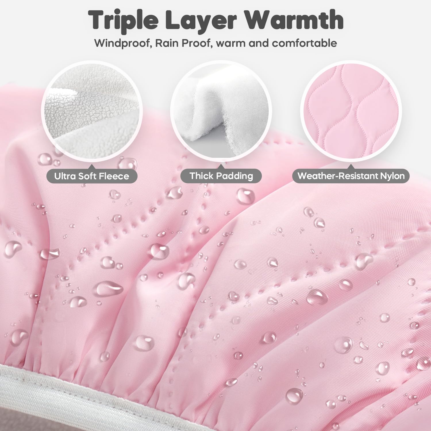 Mamatepe pink car seat cover adds cozy style while guarding against chill.