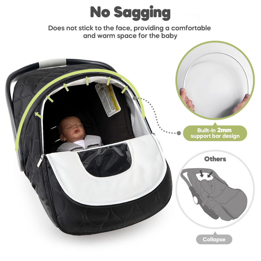 Mamatepe winter baby car seat cover snowproof layer keeps baby warm during outings.