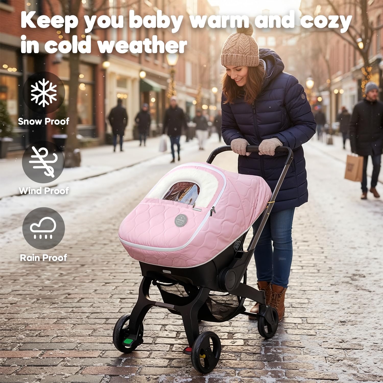 Mamatepe winter baby car seat cover transparent window for quick baby checks while staying warm.