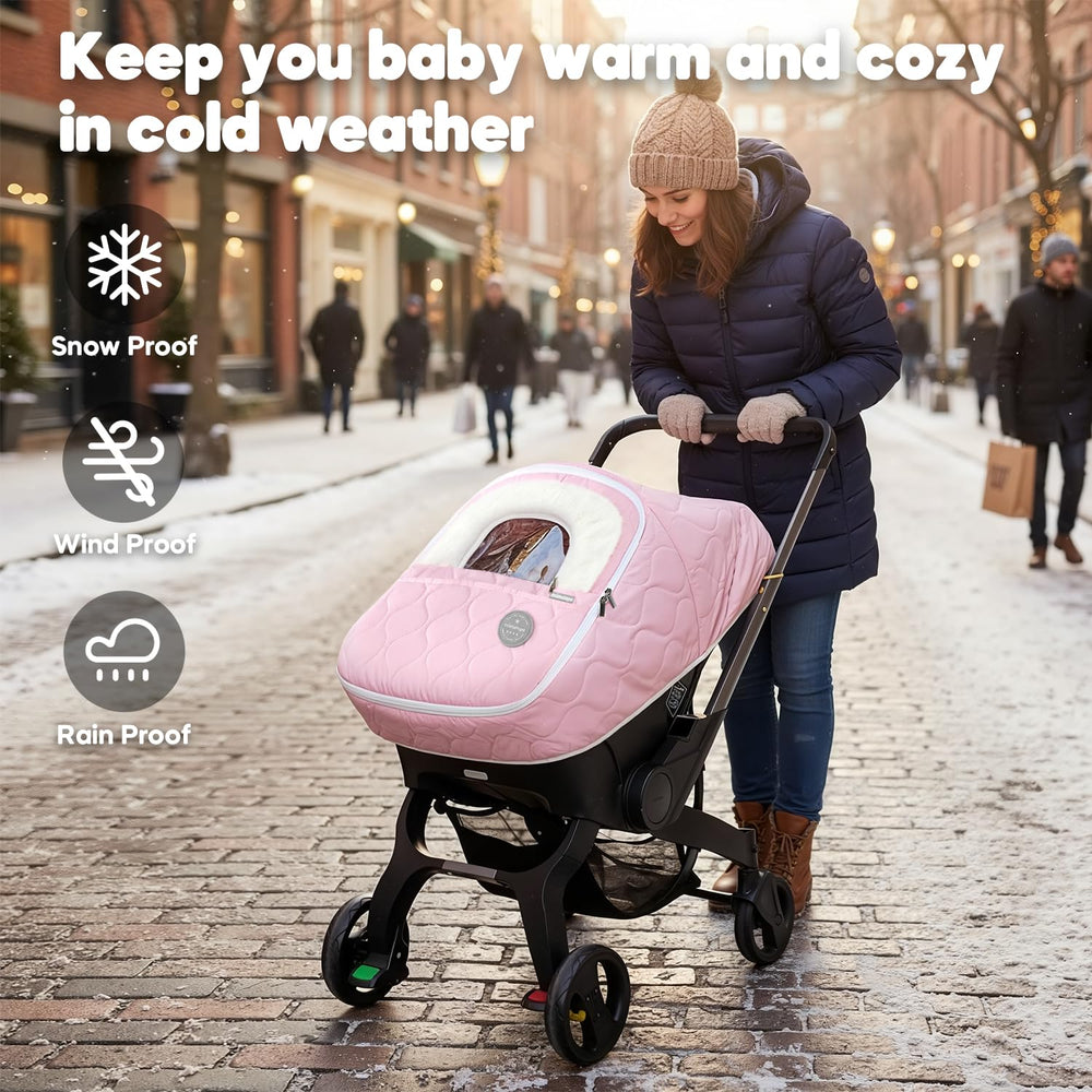Mamatepe winter baby car seat cover transparent window for quick baby checks while staying warm.
