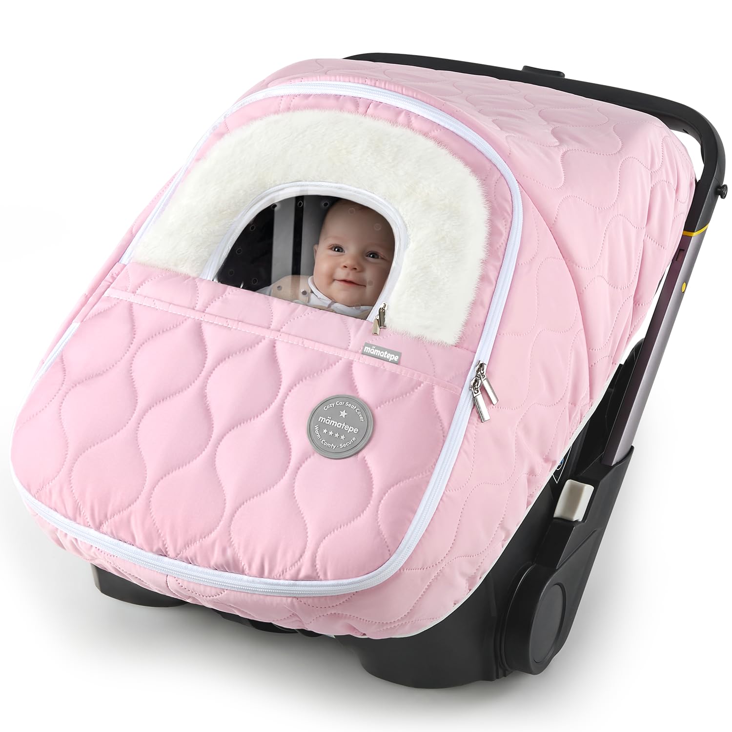 Mamatepe winter baby car seat cover waterproof windproof pink protection for snowy outings.