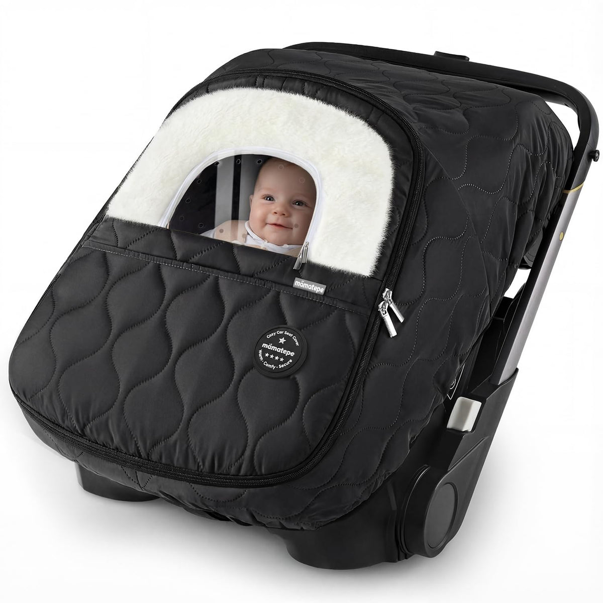 Mamatepe winter baby car seat cover waterproof shield protects baby from elements.