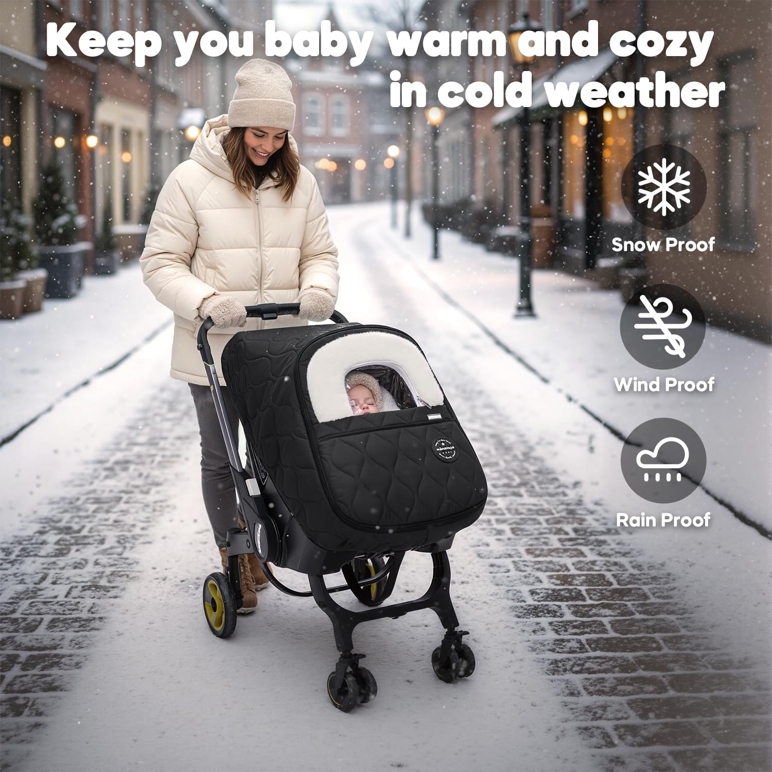 Mamatepe winter baby car seat cover windproof panel blocks drafts on cold days.