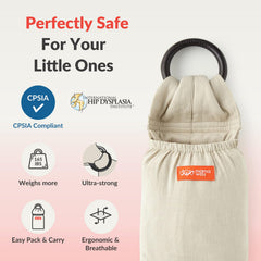 Mamaway ring sling front carry ergonomic view demonstrates comfortable, hands-free bonding