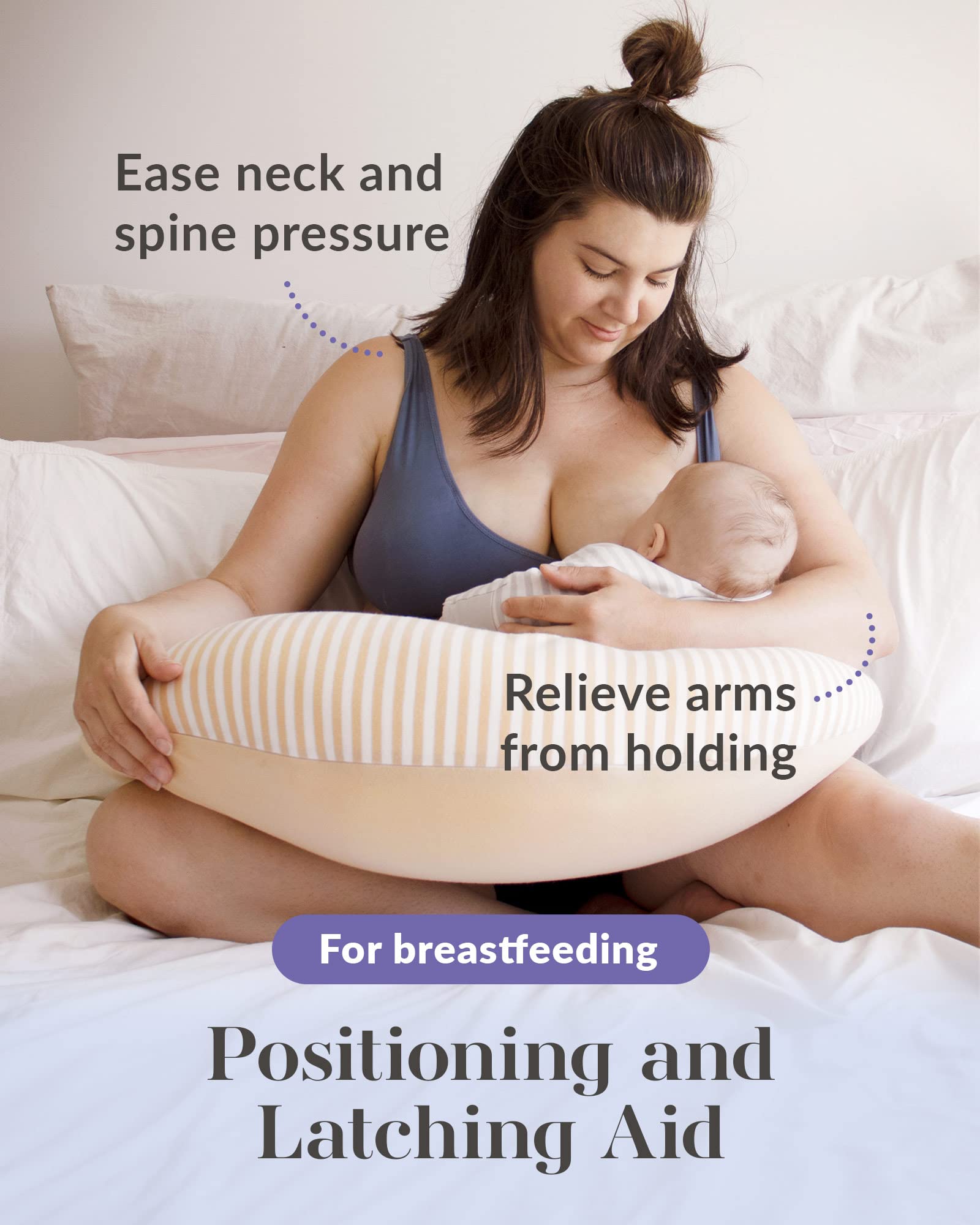 Mamaway nursing pillow using wraparound buckle eases latch and comfortable breastfeeding.