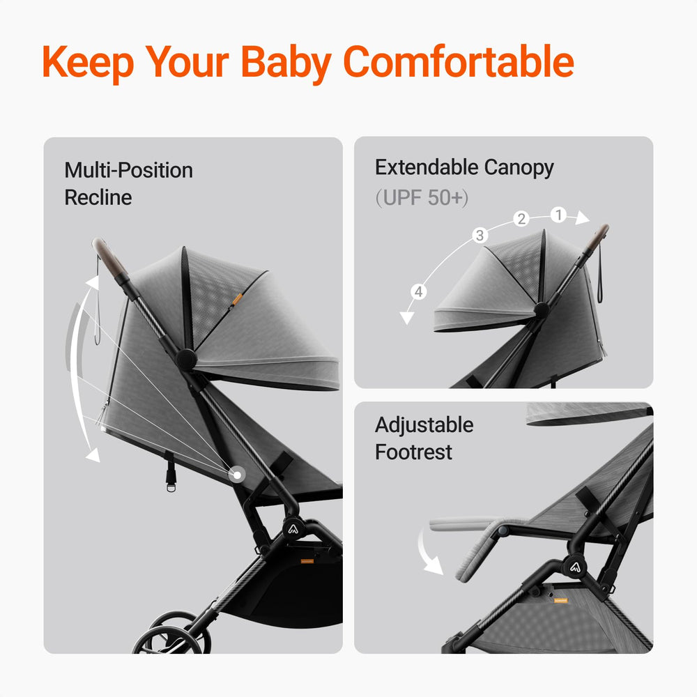 MAMAZING 5-point harness and foot brake promote secure transport and confident stops.