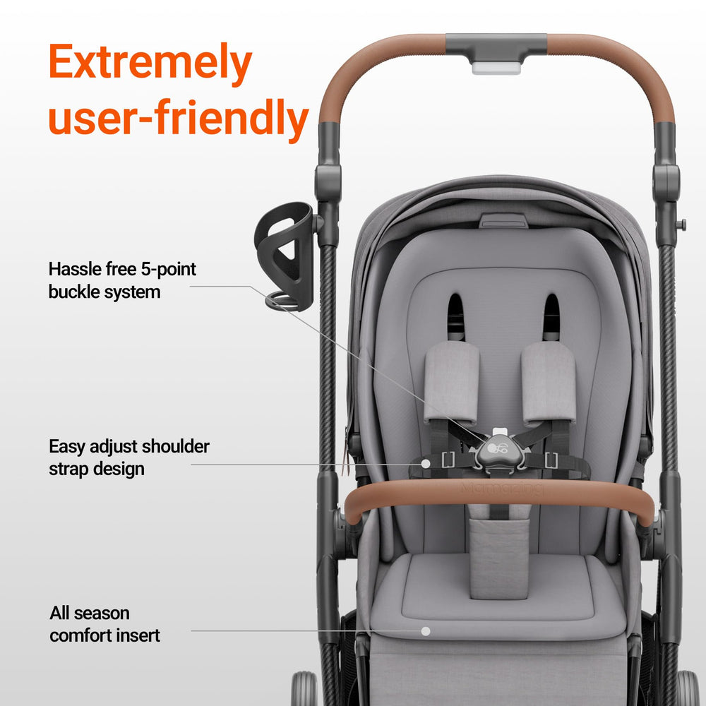MAMAZING Air Lux adjustable handlebar suits parents of different heights for comfortable steering.