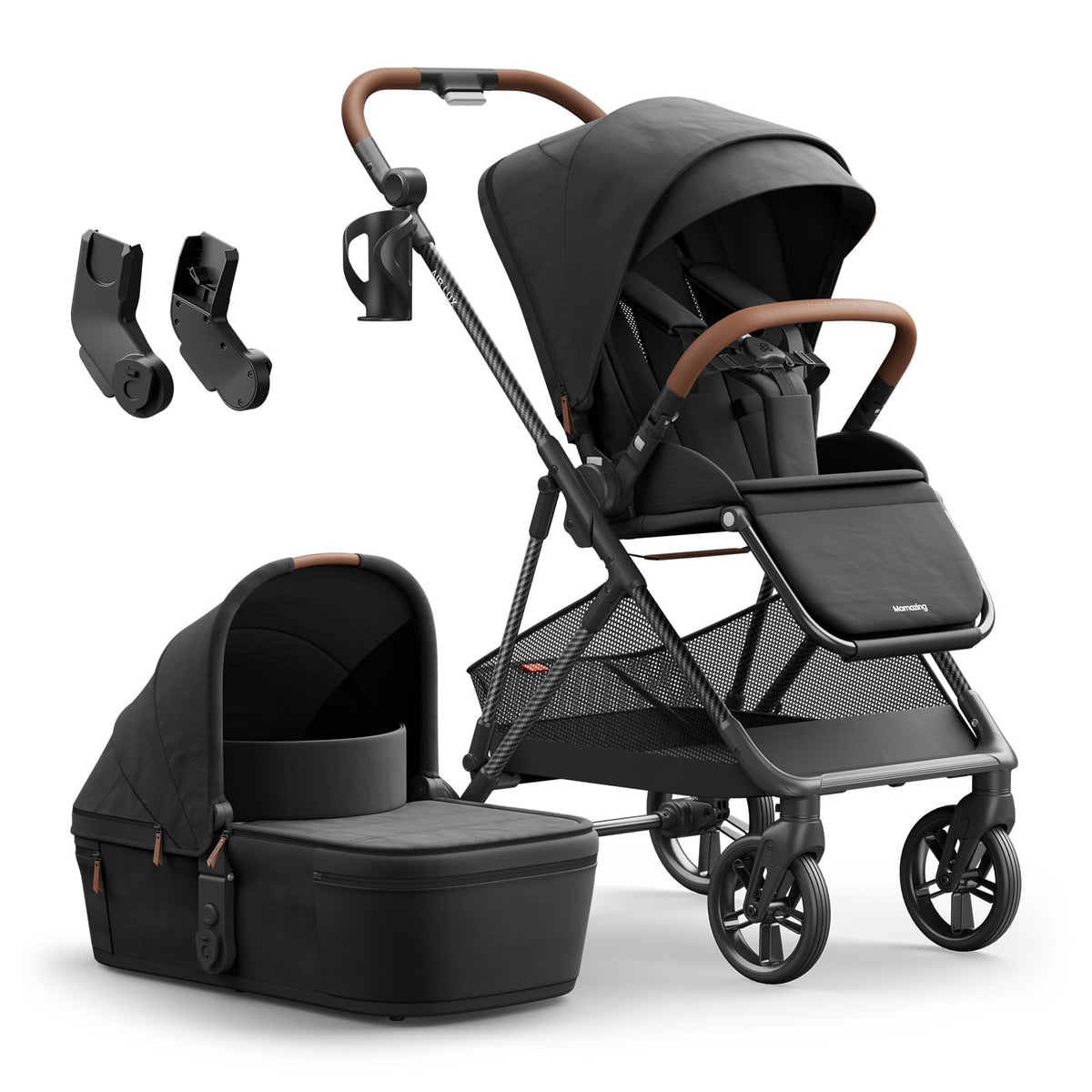 MAMAZING Air Lux stroller carbon-fiber frame demonstrates strength and lightness for city walks.