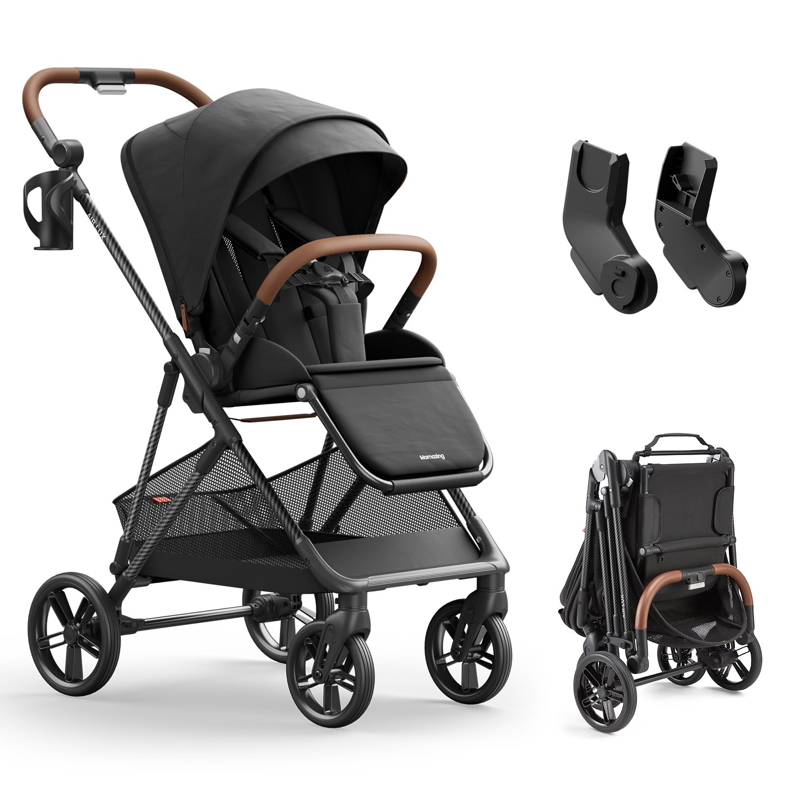 MAMAZING Air Lux stroller carbon frame close-up showing strength and lightweight design.