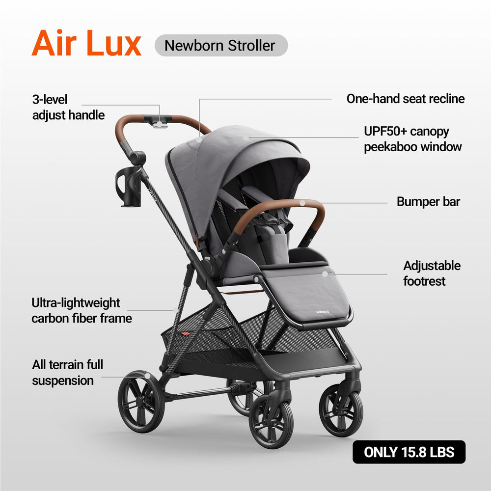 MAMAZING Air Lux one-hand-fold demonstrates compact storage for busy parents.