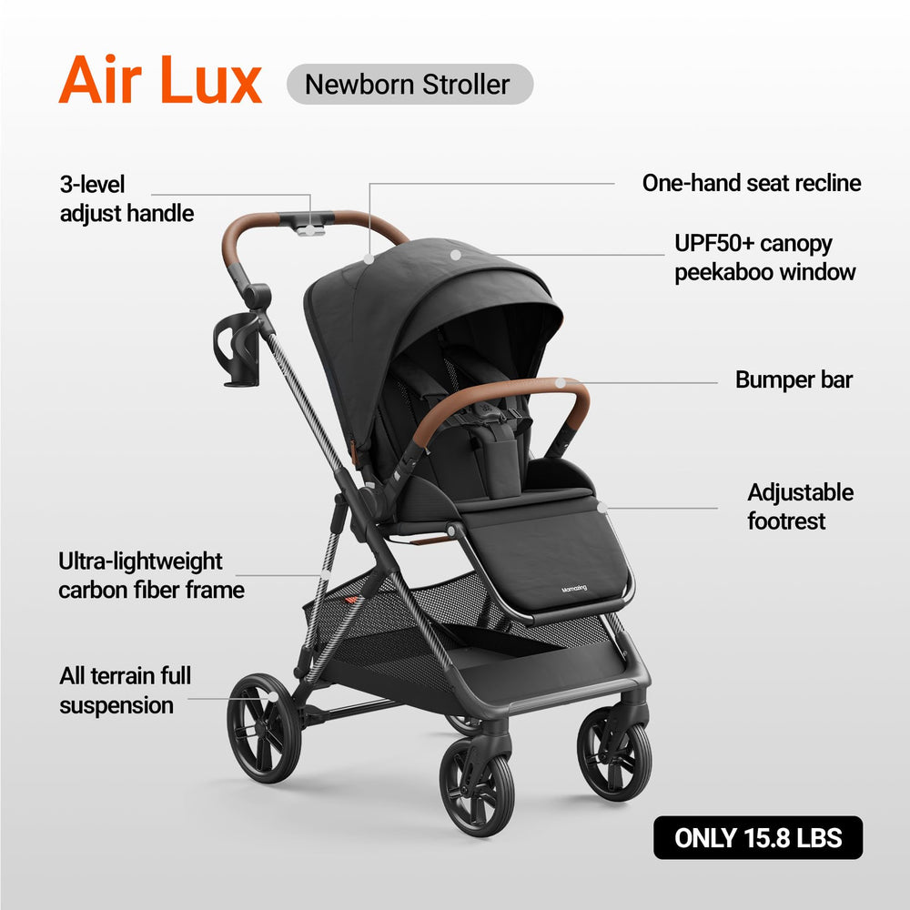 MAMAZING Air Lux UPF 50+ canopy shields baby from sun exposure.
