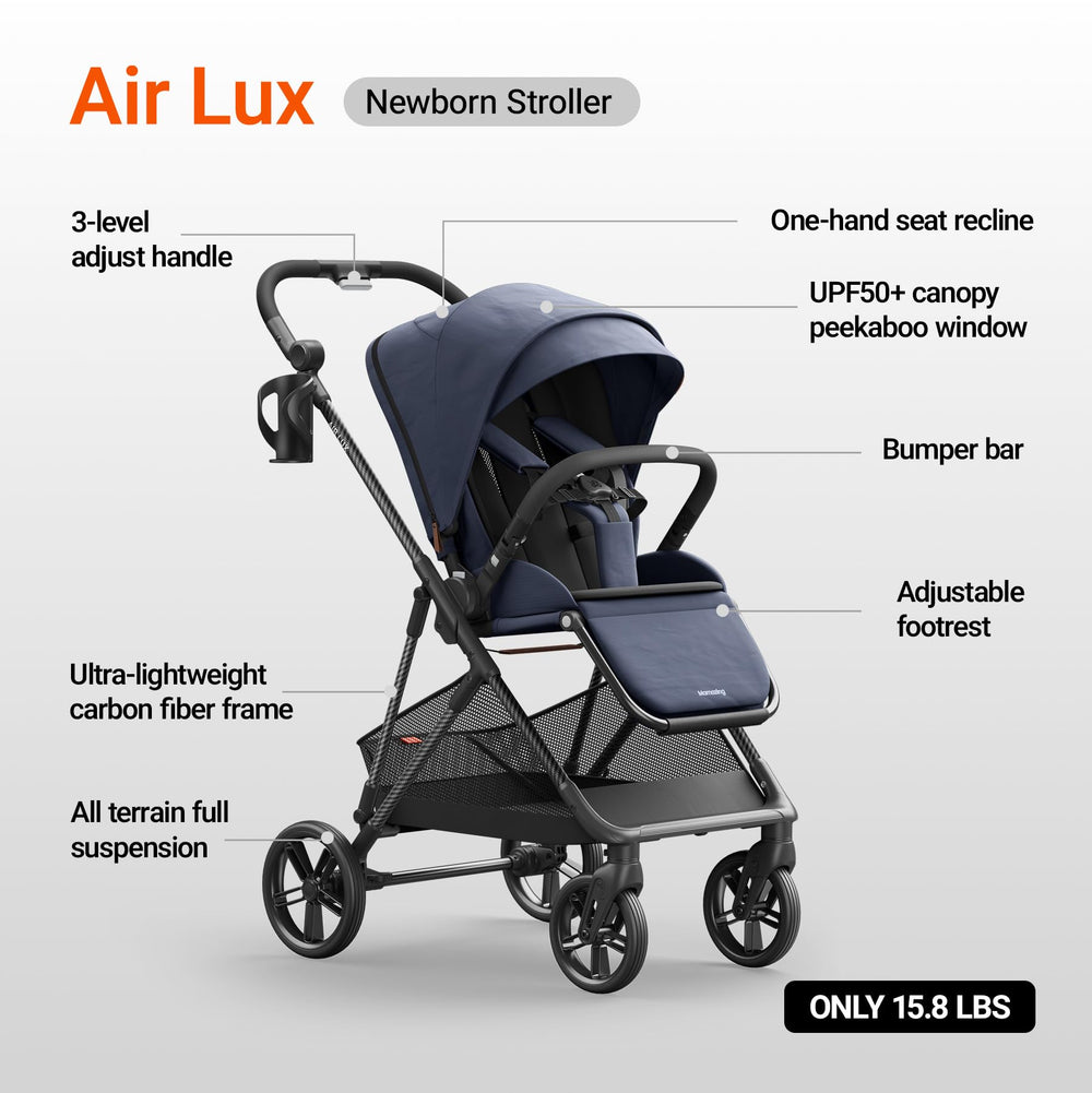 MAMAZING Air Lux UPF50+ sun canopy protects baby during outdoor walks.
