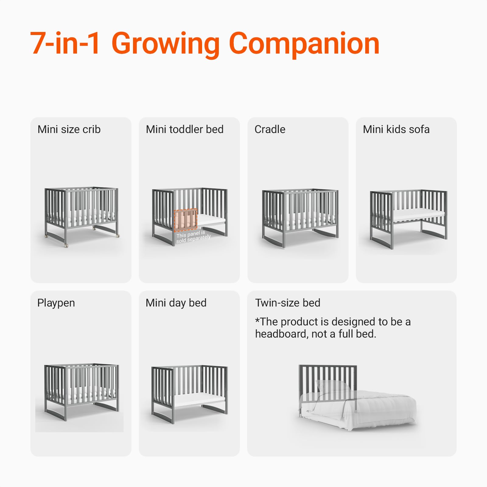 MAMAZING EvoNook 6-in-1 setup demonstrates full to kid bed conversion options