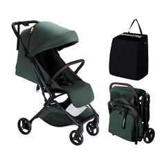 MAMAZING lightweight travel stroller folded for compact storage and easy transport.