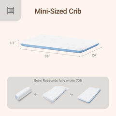 MAMAZING Mini Crib Mattress top view reveals two-stage design for versatile comfort