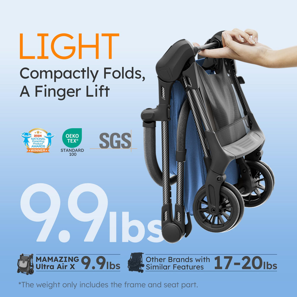 MAMAZING Ultra Air X UPF 50+ canopy shields sun during outdoor strolls.