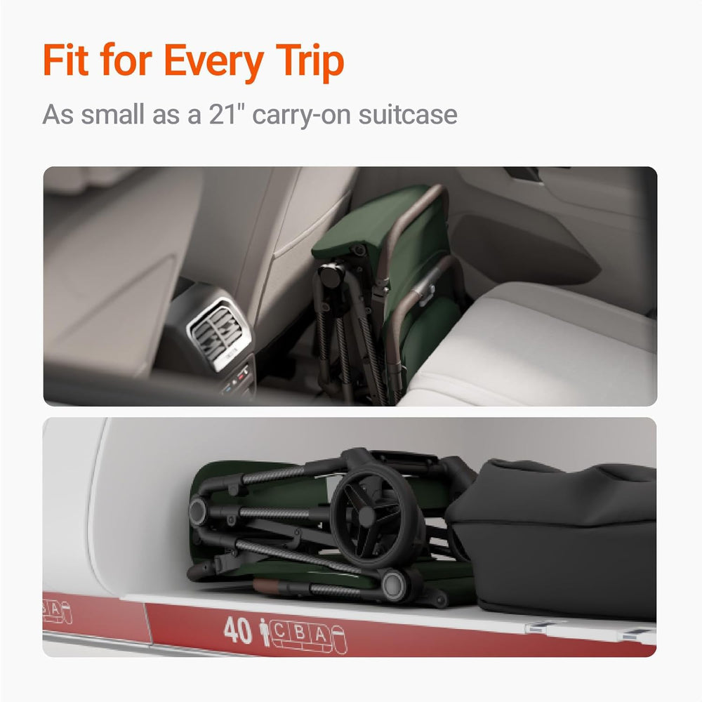 MAMAZING under-seat basket keeps diapers, toys, and snacks within easy reach.