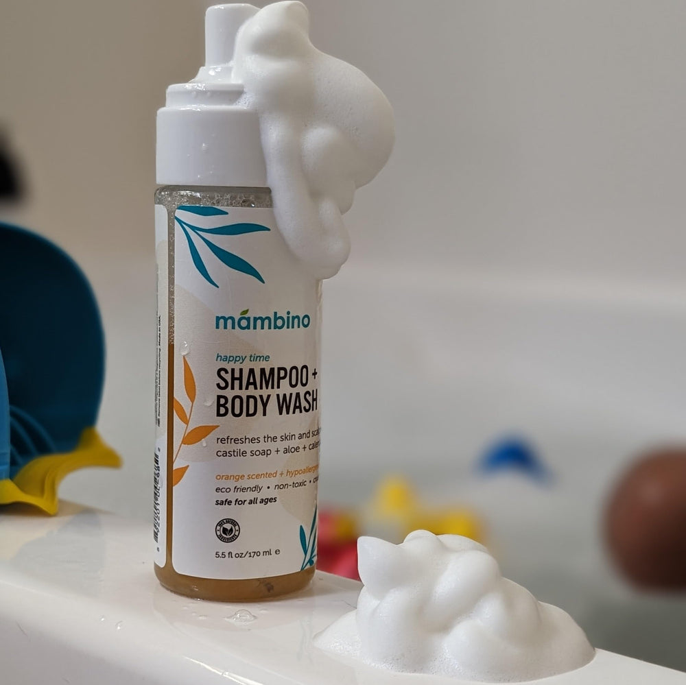 Mambino Organics Soothe Me bath time routine scene for sensitive skin.