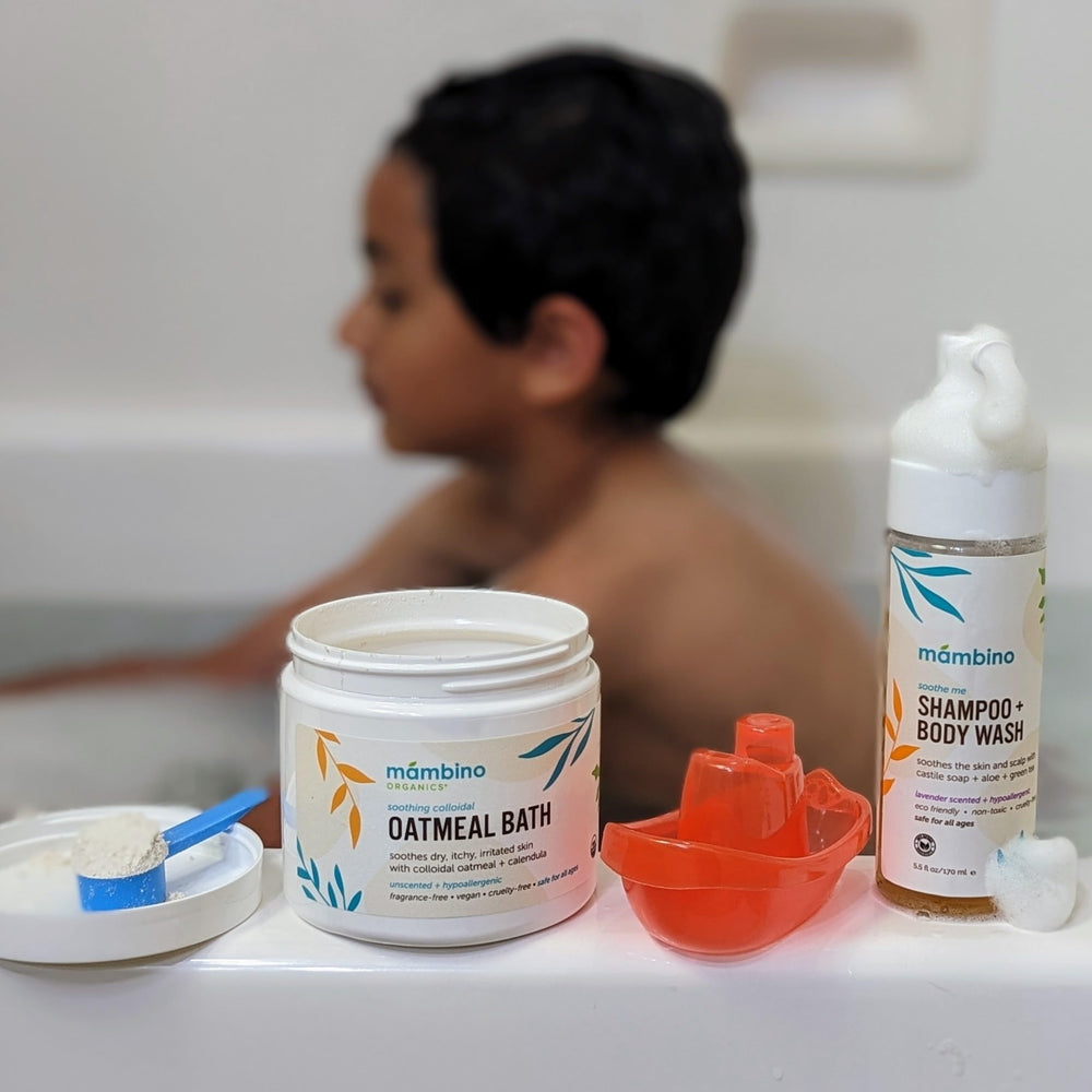 Mambino Organics Soothe Me pump dispenser shows easy-to-use eco-friendly formula.