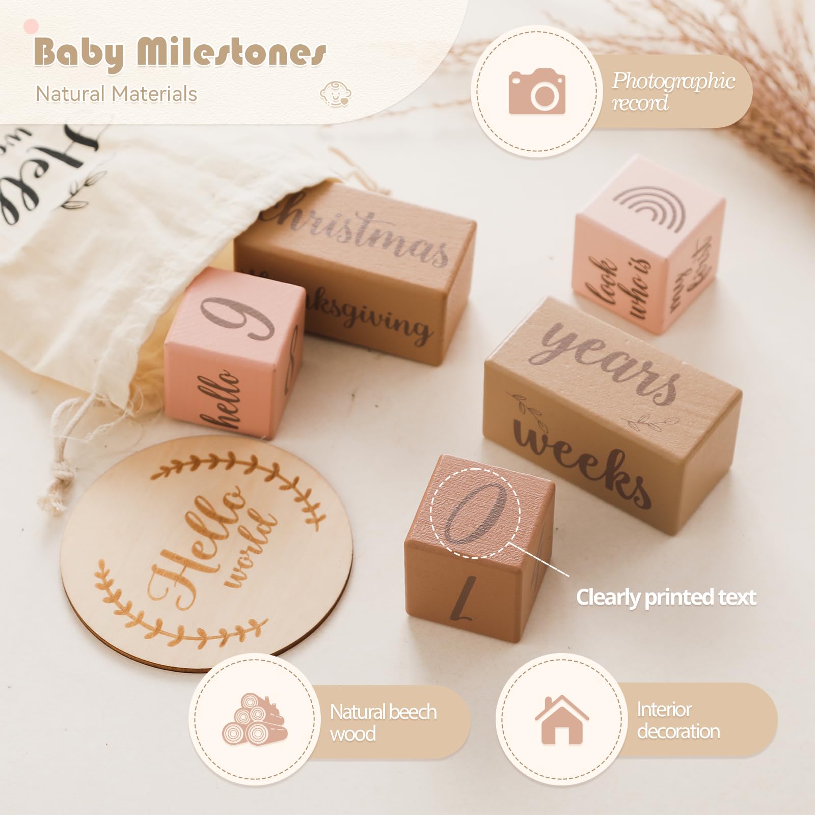 Mamimami Home milestone blocks used as pink photography prop for baby milestones.