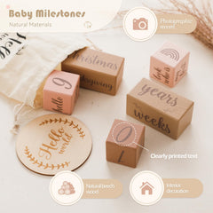 Mamimami Home milestone blocks used as pink photography prop for baby milestones.