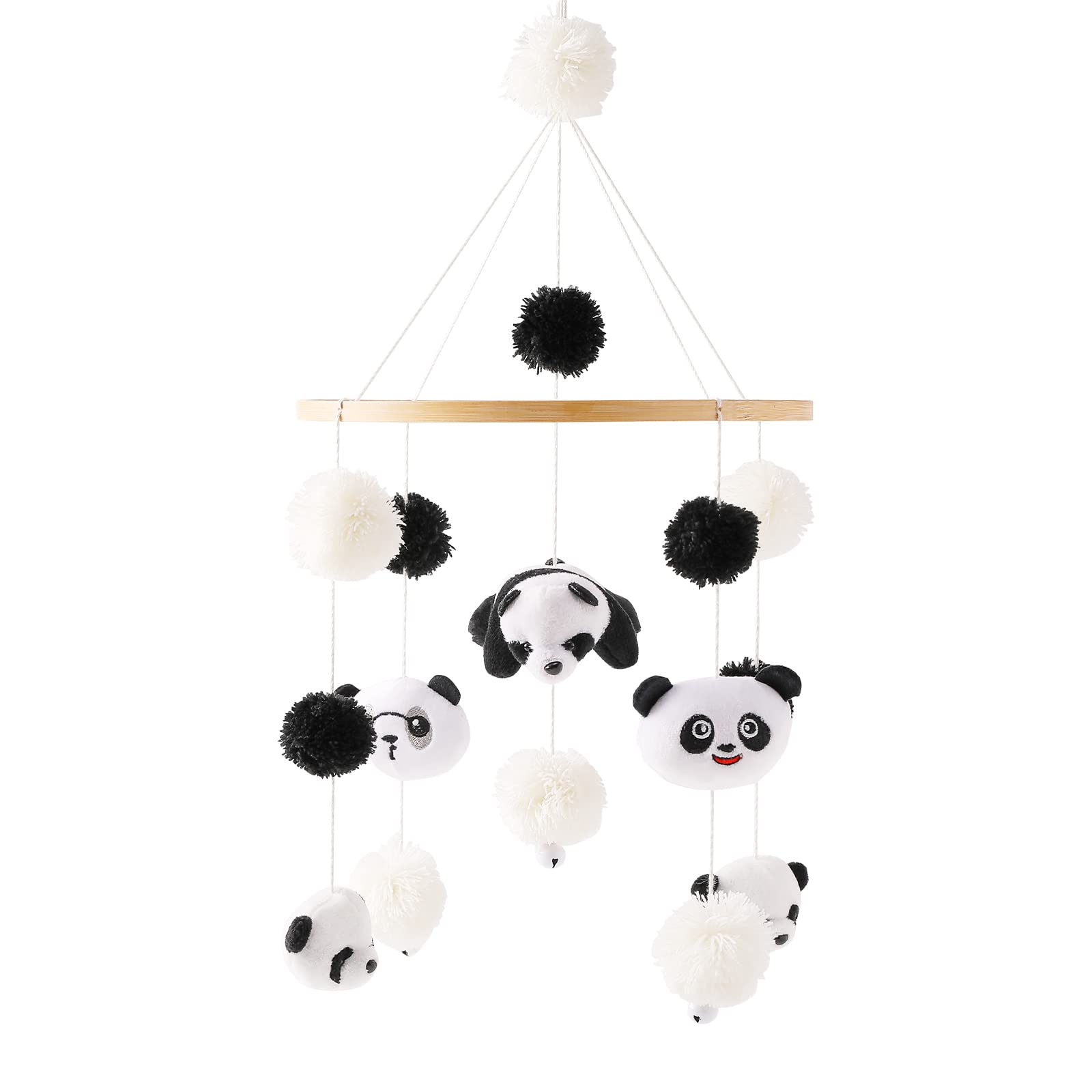 Mamimami Home Panda Mobile wooden hoop closeup with cotton panda art for calm visual engagement