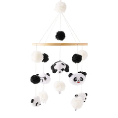 Mamimami Home Panda Mobile wooden hoop closeup with cotton panda art for calm visual engagement