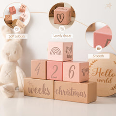 Mamimami Home wooden baby blocks close-up showing smooth finish for safe handling.