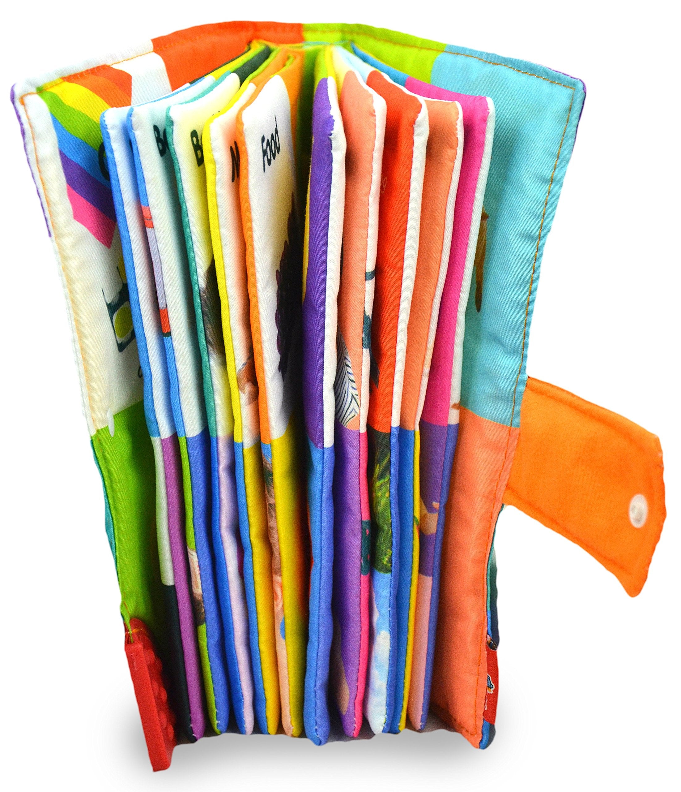 MAMMA Kiddie baby soft activity book washable fabric keeps playtime cleanup simple.