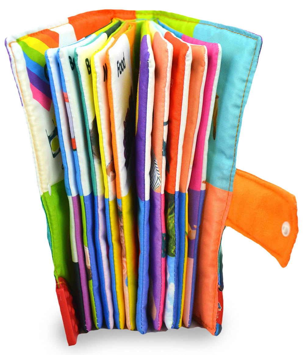 MAMMA Kiddie baby soft activity book washable fabric keeps playtime cleanup simple.