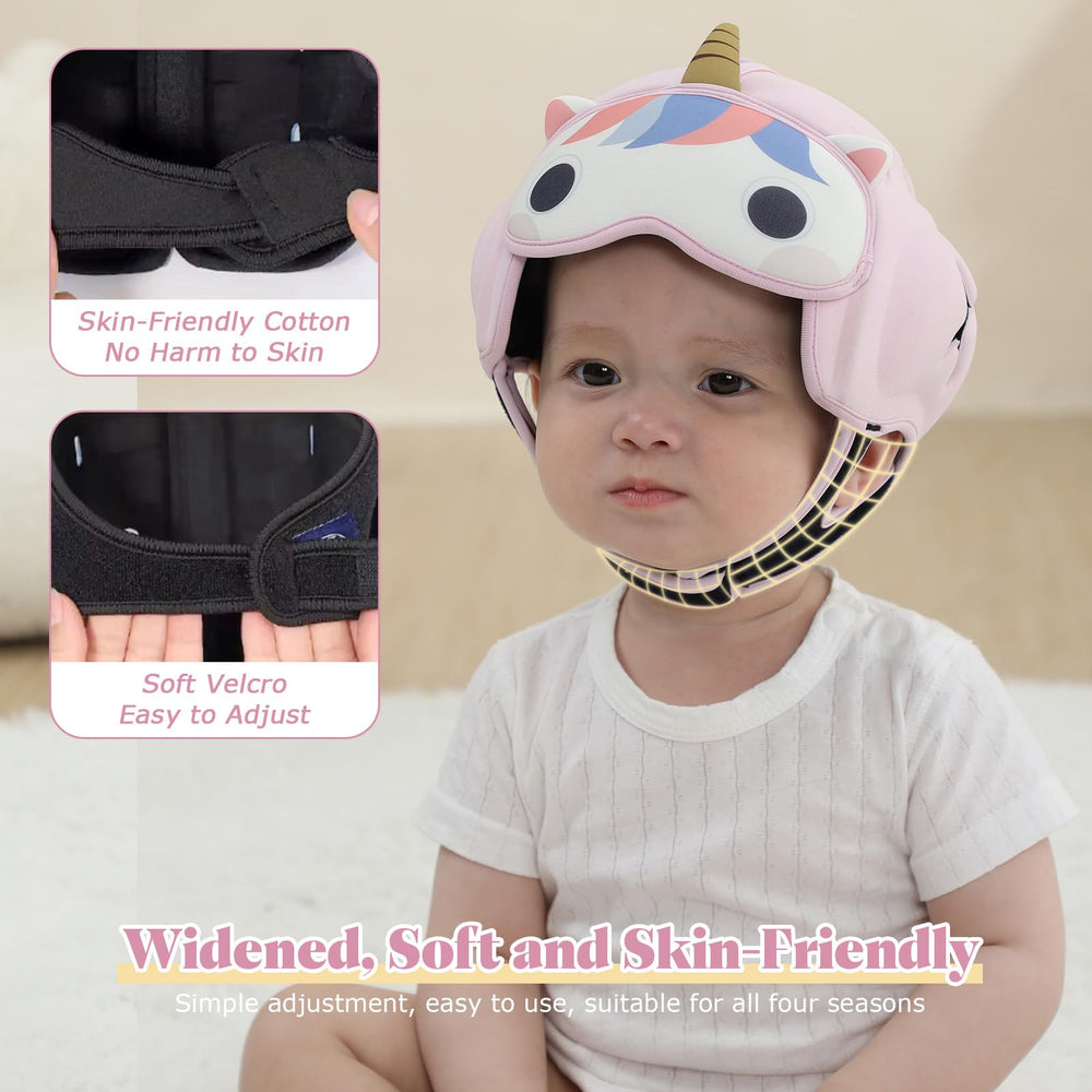 MAMBOBABY Guard unicorn helmet adjustment strap highlights breathable, secure fit.
