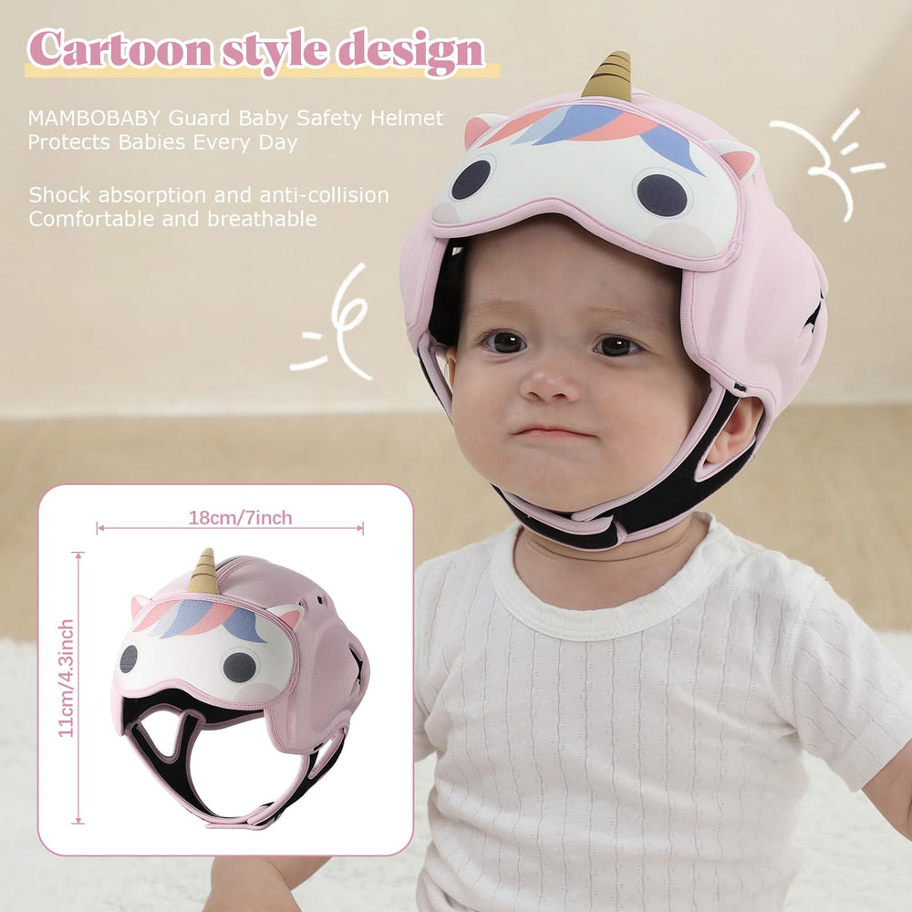 MAMBOBABY Guard unicorn helmet lightweight design reduces baby fatigue on outings.