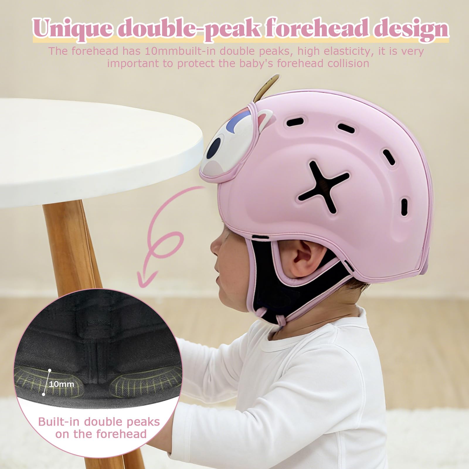 MAMBOBABY Guard Unicorn helmet side view shows adjustable Velcro fit for growing babies.