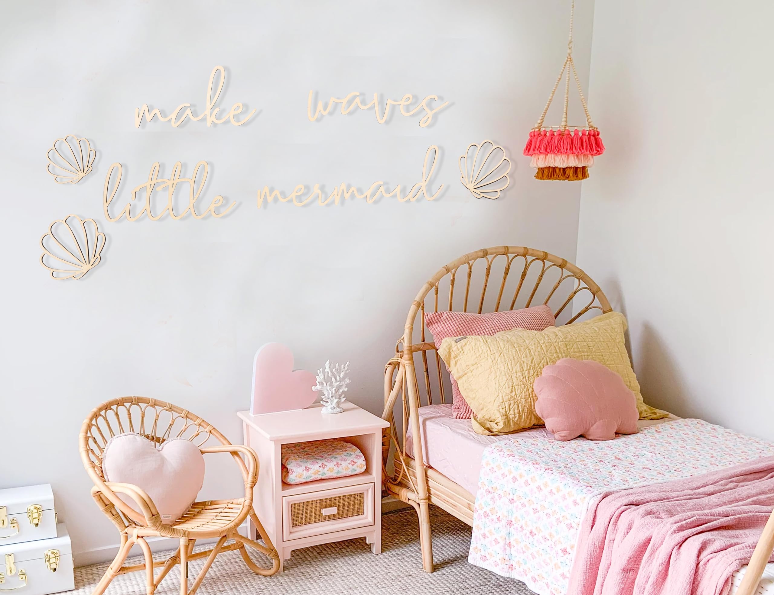 MAMUXI birch wall art sign in natural finish suits nursery or kids’ playroom.